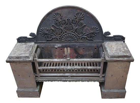 A Regency steel and cast iron fire grate, W.4ft